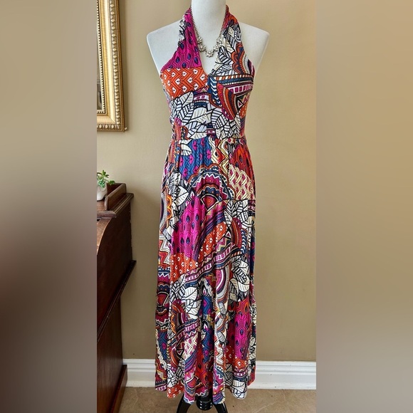 Anthropologie Maeve Cynthia Halter Maxi Dress Colorful Tribal Size S Small - Picture 6 of 15